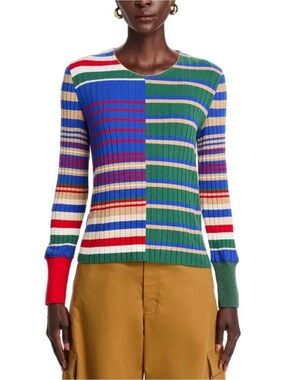 NWT Aldo Martins Women's Striped Ribbed Crewneck Sweater - Blue & Green